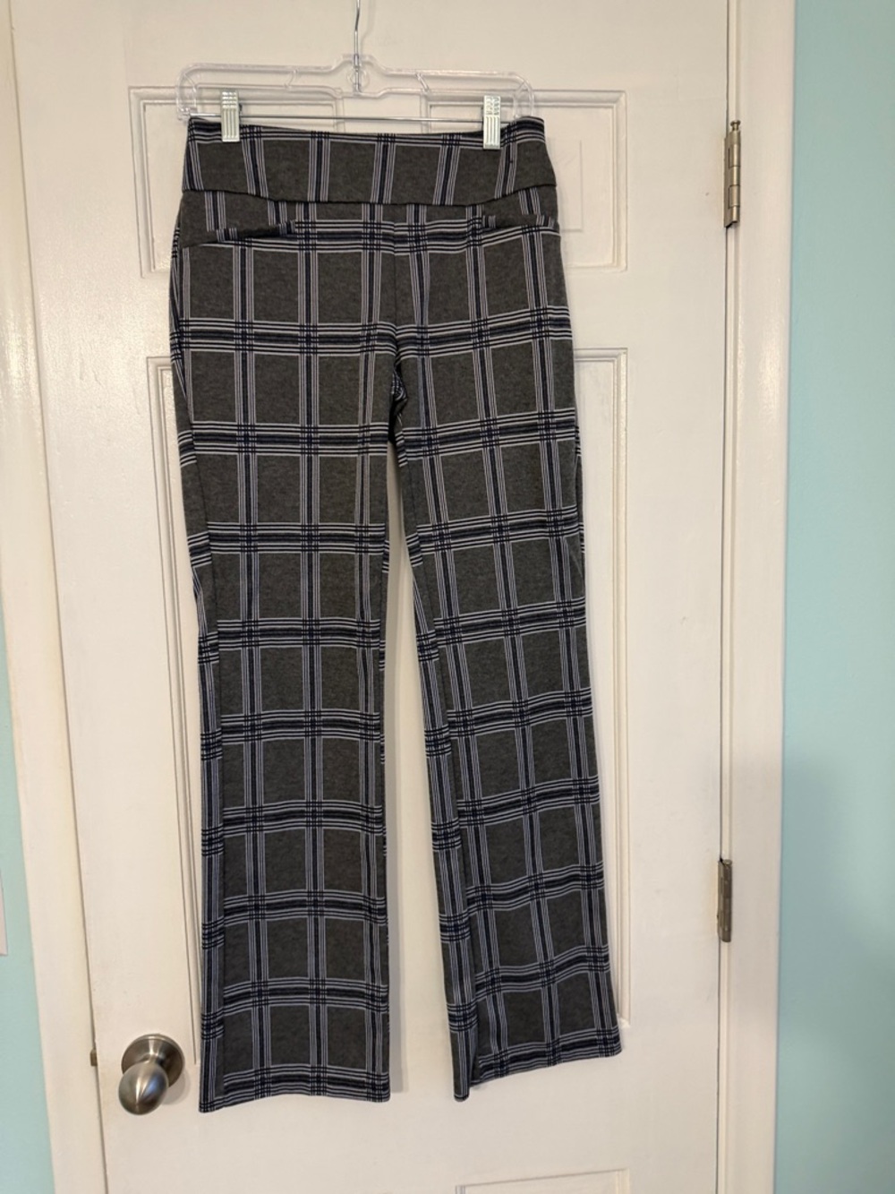 High-Rise Gray & Black Plaid Wide-Leg Pants